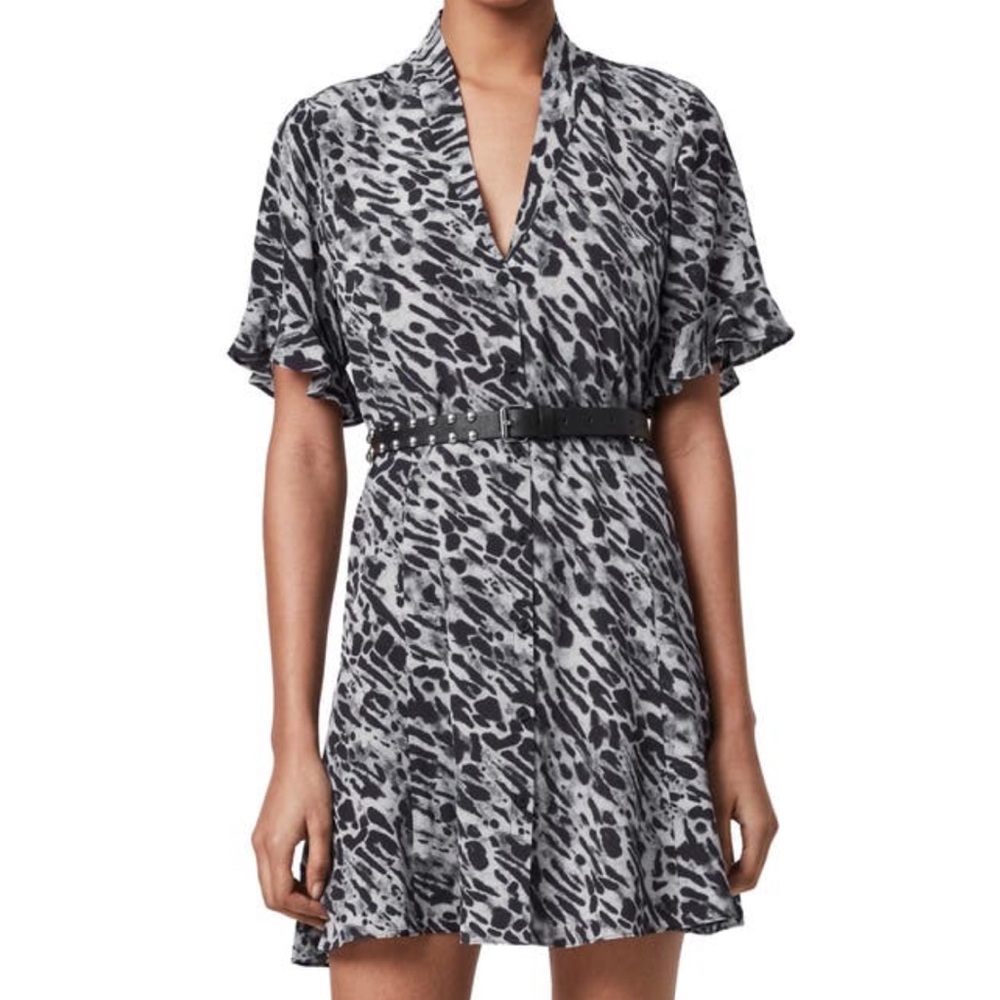 Allsaints leopard print shirt dress short sleeve mini